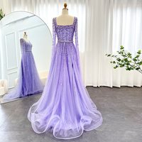 Scz032 Robes de Soirée de Luxe de Dubaï pour Femmes, Col Carré Manches, Robes de Soirée Formelles Musulmanes Arabes pour Mariage