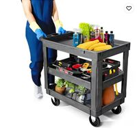 Carrito de Servicio Industrial Multifuncional de Alta Resistencia, Silencioso, de Cuatro Ruedas, OEM, de 3 Niveles, de Plástico, con Capacidad de Carga de 500 lb