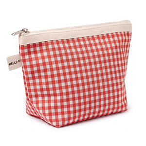 <b>Gingham</b> Trapezoid Pouch Lobster Clasp Yellow Light Grey <b>Red</b> White Makeup Bag Custom Logo OEM BSCI - Product Image 4