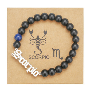 Pulsera de la constelación de Escorpio con cuentas negras y piedra azul, de acero inoxidable, unisex, para regalo. - Product Image 1