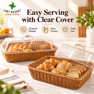 Panier en plastique tressé à la main marron naturel, plateau de service pour fruits et pain, idéal pour la cuisine et les restaurants (vente en gros) - Product Image 5