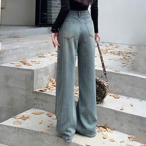 OEM <b>Women</b> Spring and Autumn Washed Blue <b>Loose</b> Wide Leg <b>Pants</b> <b>Women's</b> Versatile Straight Floor Mopping Jeans <b>Women's</b> <b>Loose</b> Jeans - Product Image 4