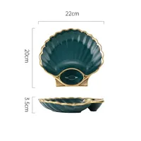 Assiette à raviolis en forme de coquille, bord doré, plat à sauce en céramique, compartiment, 220 mm, vaisselle de restaurant