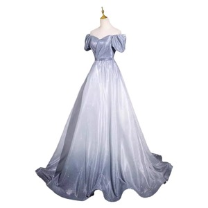 Gradient Evening Gown For Women Empire Waist A-Line Sweetheart Neckline Blue Gray Fairy Dress Reunion Party Formal Wear - Product Image 5