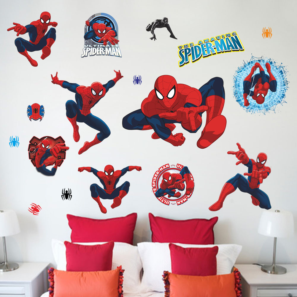 3d cartoon themen Spiderman Wall Stickers für Kids Rooms Wall decals Home Decor Mural For Boys' Room wand dekorative papier