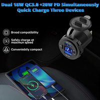 Enchufe USB de 12 Voltios con Doble Puerto de Carga Rápida 3.0, Cargador de Coche USB C PD, Toma de Corriente de 12V Impermeable con Voltímetro e Interruptor