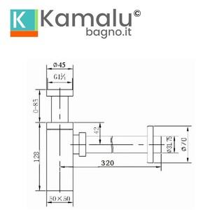 Sifone Quadrato Universale Kamalu KS050 in Ottone Cromato per Impianti Idraulici - Product Image 2