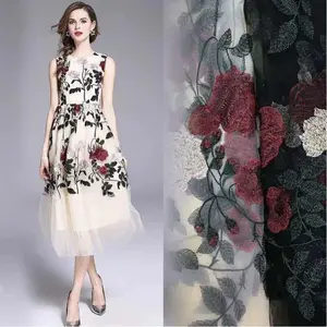 Cheap New Flowers Embroidery Fabric Bride Wedding Dress White 3d Embroidery Flower Lace Fabric