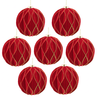 NUEVO Éxito de Ventas: Adorno Navideño de Bola Roja de Cristal Ecológico de Alta Calidad con Malla Flocada, 12 cm y 15 cm, para Colgar en Árboles