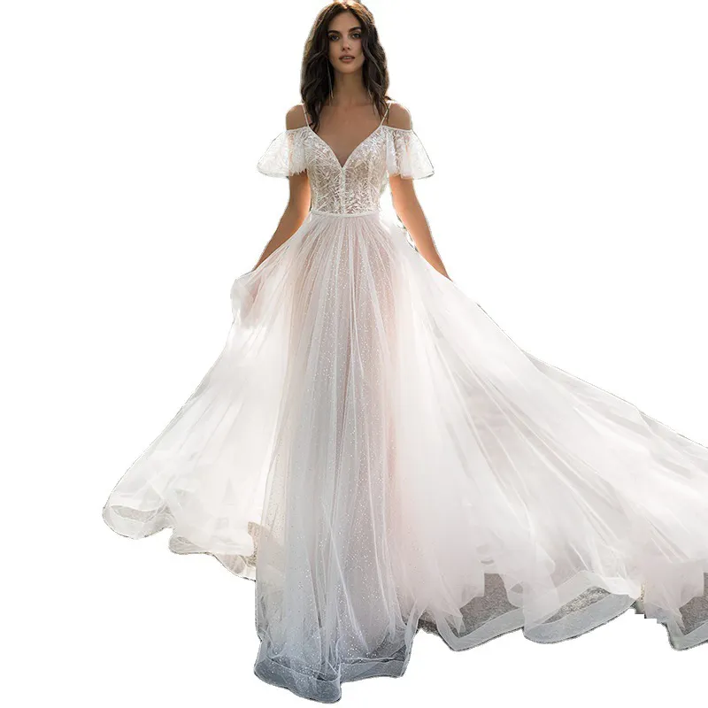 Новое свадебное платье большого размера приталенное платье с двумя плечами до пола, кружевное платье с открытыми плечами и цветочным принтом