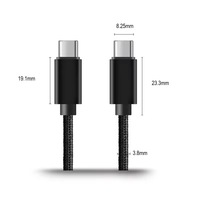 Câble USB-C vers USB-C certifié CE, gaine tressée en tissu, charge rapide PD 3.0 60W, longueurs et couleurs personnalisables (200mm, 1M, 2M)