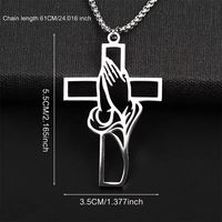 Collier pendentif croix mains jointes rétro tendance européen et américain, chaîne à maillons en acier inoxydable, bijoux chrétiens pour hommes et femmes