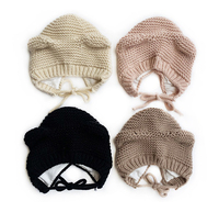 Bonnets avec logo personnalisé, couleur unie, tricotés, oreilles d'ours, doublure chaude, ajustables, avec lien, pour garçons et filles, sorties hivernales, bonnet court