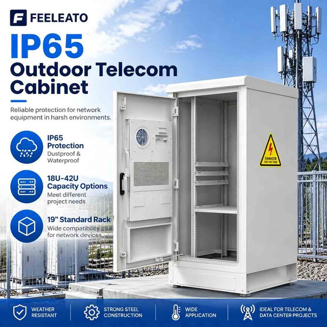 19inch 18U Outdoor Network Cabinet Server Enclosure IP65/55 Protection SPCC Cold Rolled Steel RAL7035 Powder Coated in Stock