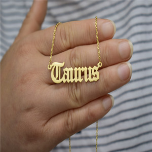 Spot Venta al por mayor Cadena de acero inoxidable Collar del alfabeto del zodiaco Letra inglesa <span class=keywords><strong>antigua</strong></span> Collar de doce constelaciones chapado en oro - Product Image 5