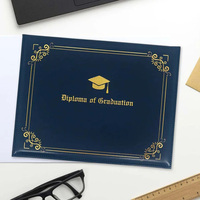 Couverture de certificat de titulaire de diplôme en cuir PU personnalisé marine avec logo en feuille d'or