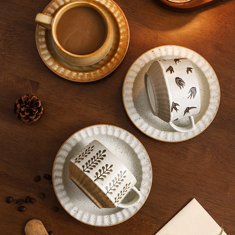 Japanese Ceramic Latte Coffee Cup & Saucer Set - Eco-Friendly