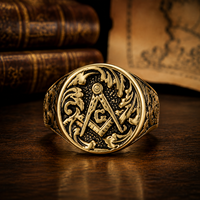JLM Vintage Vergoldeter Titan-Stahlring Freimaurer-Ring Herren Punk Biker Freimaurer-Symbol Siegelring Schmuck Großhandel