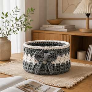 Panier rond en tissu bohème, fait main, tissé à la main, écologique, pour le rangement et la décoration du salon - Product Image 4