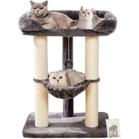 Arbre à chat de grande taille de 28 pouces, tour à griffes en sisal, perchoir doux, hamac, housse amovible - pour chats d'intérieur, grands chats, Maine Coons - bois beige