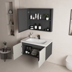 Espace nordique en aluminium salle de bain armoire combinaison petite unité salle de bain en céramique bassin intégré salle de bain armoire lavabo - Product Image 4