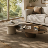 Table basse en bois pour salon et table basse moderne en bois avec surface en marbre, élégante, minimaliste, ensemble haut et bas