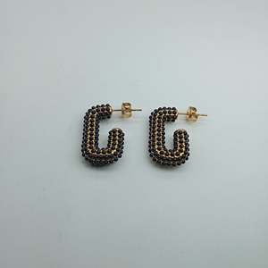 Fashion <b>Stud</b> <b>Earrings</b> 316L Stainless Steel PVD Gold Plating <b>Black</b> Beaded Design For Women - Product Image 1