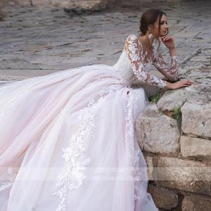 Uzun kollu prenses allık düğün elbisesi 2021 tül gelinlik şapel tren dantel aplikler gelinlikler Vestido De sevgiliye - Product Image 4