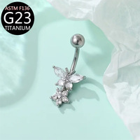 Gaby Vente en gros Fleur G23 Barre en titane 14G Cz Piercing du nombril Bijoux en or Lot de zircons Anneau de nombril Cadeau pour femme