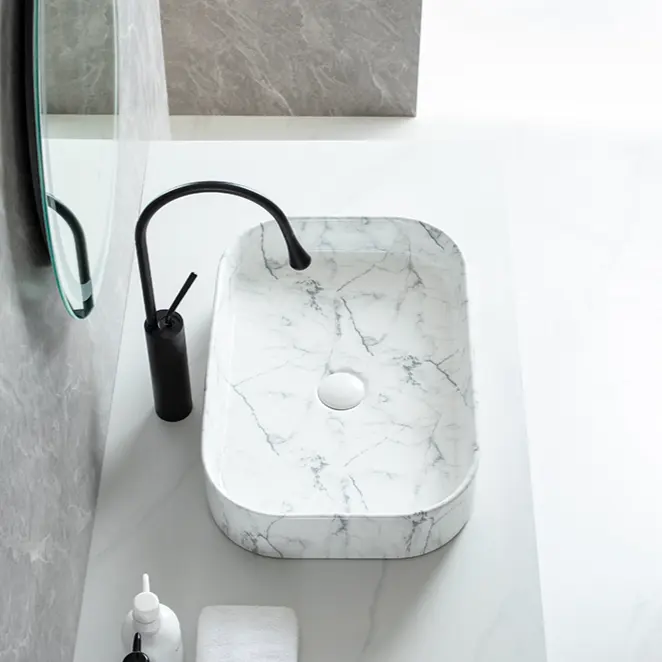 Trasferimento di acqua stampa elegante stile bagno lavello Hotel ceramica mano marmo colorato arte lavabo lavabo