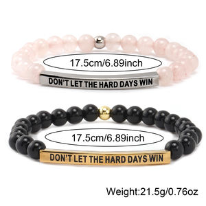 Bracelets de <span class=keywords><strong>distance</strong></span> pour couple Go2boho, perles de quartz rose et d'onyx noir avec barre gravée, ne laissez pas les jours difficiles gagner, <span class=keywords><strong>cadeau</strong></span> - Product Image 5
