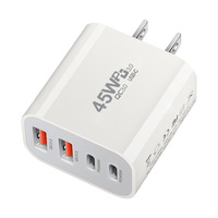 Chargeur GaN PD 45W avec prise standard US/EU/UK/AU, double PD + double USB-A, mini chargeur rapide à quatre ports, type-C PD 3.0 45 W, chargeur domestique