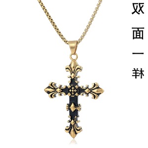 yunnique Stainless Steel <b>Cross</b> Pendant Necklace For Men Gold Vintage Geometric Design 60cm <b>Chain</b> FY3056 - Product Image 4