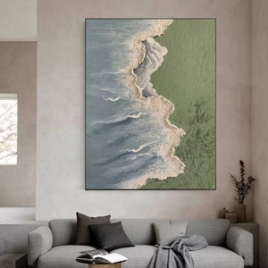 Cuadro Abstracto de Naturaleza Muerta en Acrílico, Hecho a Mano, Lienzo Azul, Ola de Mar Grande, Playa, Arte Mural Texturizado en 3D, Diseño de Interiores - Product Image 5