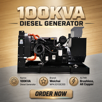 Groupe électrogène diesel super silencieux de type ouvert 100 kVA 80 kW avec AVR, démarrage automatique, ATS, triphasé 50/60 Hz |   Générateur diesel à vendre