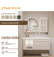 Ensemble de meuble-lavabo mural de style crème avec lavabo en céramique monobloc intégré, armoire de toilette et miroir inclus, finition cuite
