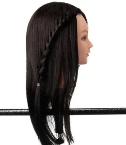Cabeza de Maniquí de pelo <span class=keywords><strong>Real</strong></span> 100%, cabeza de entrenamiento de peluquería, cabeza de muñeca de cosmetología para teñir, cortar, trenzar - Product Image 3