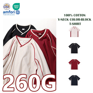 Streetwear 230grams Heavyweight 100% Cotton Knitted Vneck Solid Oversized Fit Short Sleeve Anti-Pilling Tee Shirt for <b>Men</b> Women - Product Image 2