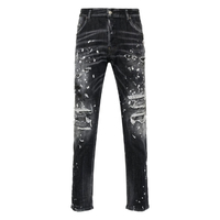 Jean slim droit déchiré style skater, effet peinture éclaboussée, en coton stretch, streetwear tendance