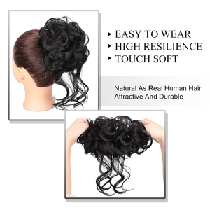 <span class=keywords><strong>Moño</strong></span> de Pelo Sintético Despeinado y Rizado <span class=keywords><strong>con</strong></span> Banda Elástica, Extensiones de Pelo Falso para Mujer, Horquillas, Peluca Negra y Marrón - Product Image 3