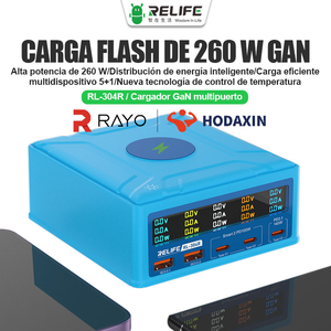 Chargeur GaN multi-ports RELIFE RL-304R 260W haute puissance avec écran tactile couleur <span class=keywords><strong>LCD</strong></span> et design de dissipation thermique sans fil QI 15W - Product Image 3