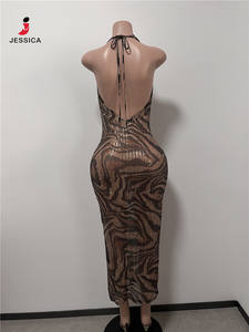 L0868-Ingrosso Elegante Abito Lungo Aderente con Paillettes Leopardate e Scollo a V per Donna, Vestito da Sera per Feste - Product Image 4