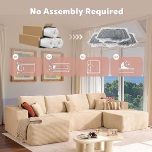 Divano Sezionale Modulare Rettangolare Moderno Cloud da 134 Pollici con Chaise Longue Profonda in Velluto a Coste Beige, Nessun Montaggio Richiesto, per Soggiorno - Product Image 2