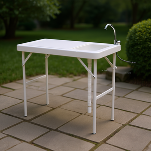 Table pliante portable DB pour extérieur avec évier et robinet, structure en plastique et métal, design minimaliste pour usage en cour - Product Image 2