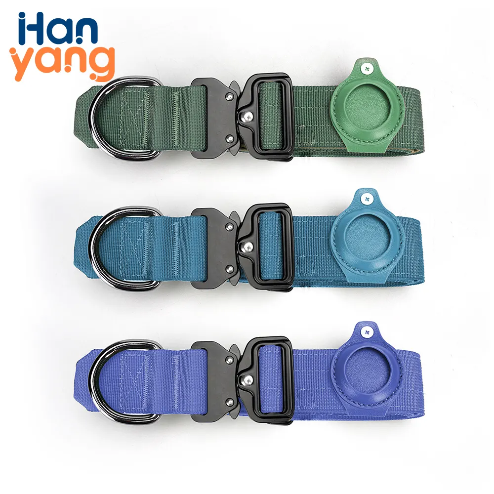 Hangyang Productos para mascotas Nylon Durable Air Tag Collar de perro Neopreno Acolchado Comfort Collar de entrenamiento para mascotas con mango fuerte