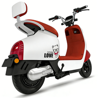Skuter Listrik Desain Beruang Lucu 48V 500W, Skuter Listrik Kota Merah Putih dengan Sandaran untuk Wanita, Moped Listrik 2 Roda