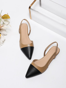 Xuanhui Nouvelle Collection Escarpins Slingback Plats à Bout Pointu Bicolores Noir et <span class=keywords><strong>Camel</strong></span> en PU Souple pour Femme - Product Image 5