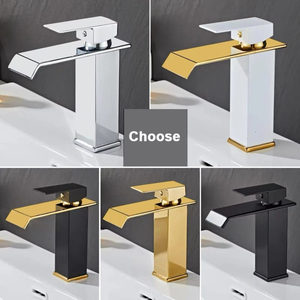 Grifo de Lavabo Monomando de Lujo Moderno, Mezclador de Lavabo de Acero Inoxidable Negro y Dorado, <span class=keywords><strong>Grifos</strong></span> de Baño con Efecto Cascada - Product Image 6