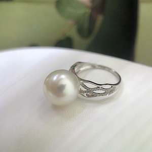 Source Factory's 925 Silver Fashion <b>Ring</b> for Women Natural <b>Pearl</b> 12-13 mm Cross Border Live Streaming - Product Image 1