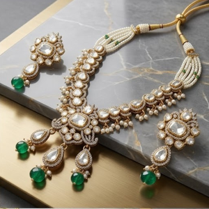 Conjunto de Collar de Perlas y Esmeraldas de Plata 925 de Lujo, Joyería de Novia de Diseño, Aretes Tradicionales para Mujer, Colección - Product Image 3